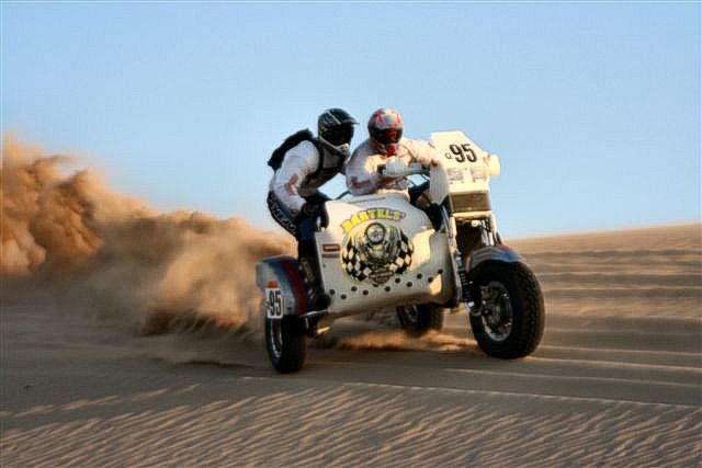 Scott Whitney / Duane McDowell - Dakar Rally sidecar competitors on a Harley-Davidson V-Rod